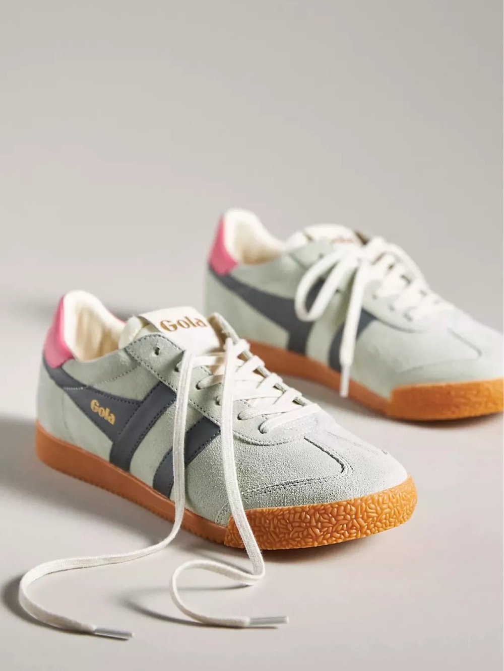 Gola Women’s Suede Classic Trainer in Blue with Pink Accent
